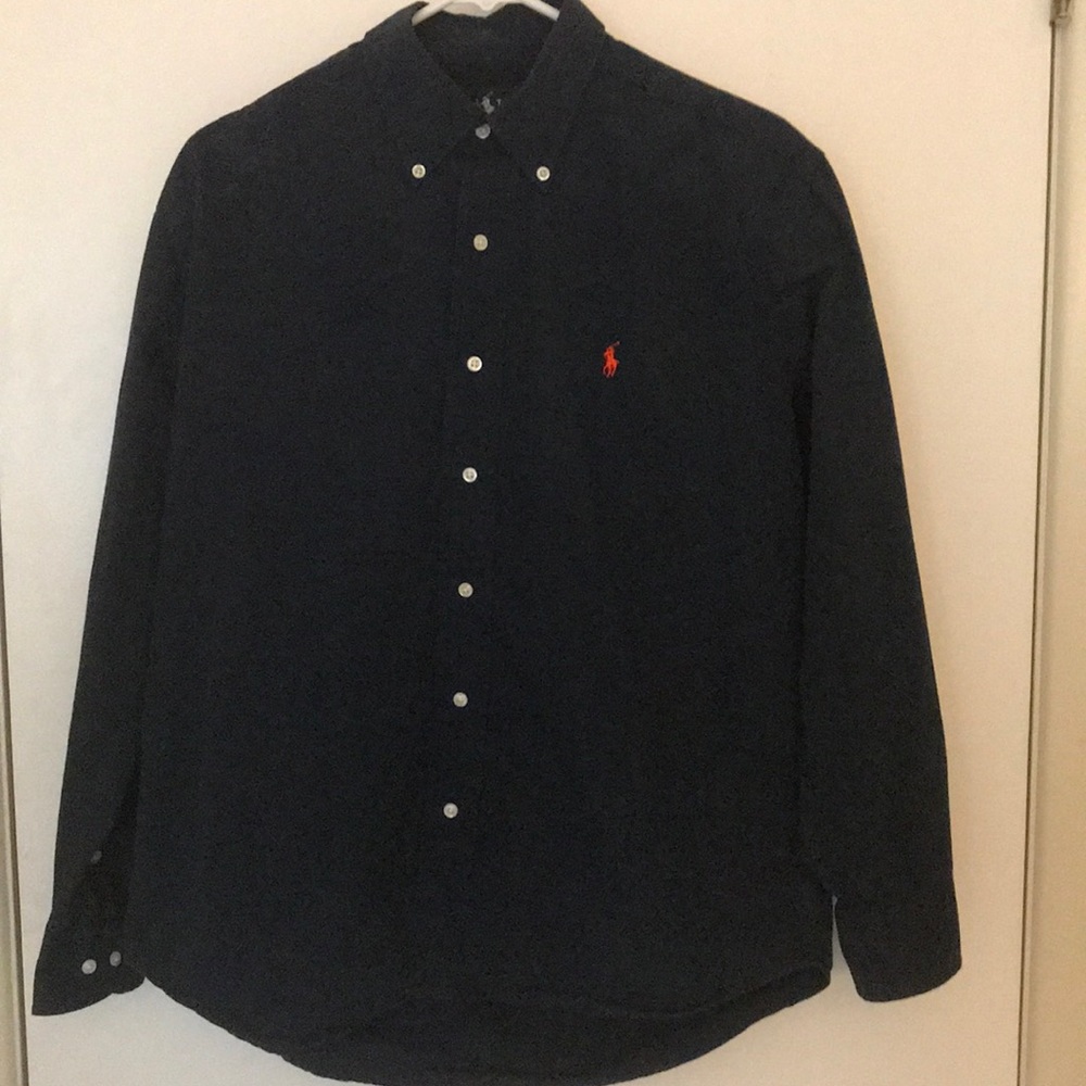 Navy Ralph Lauren Button Down w/ Orange Logo